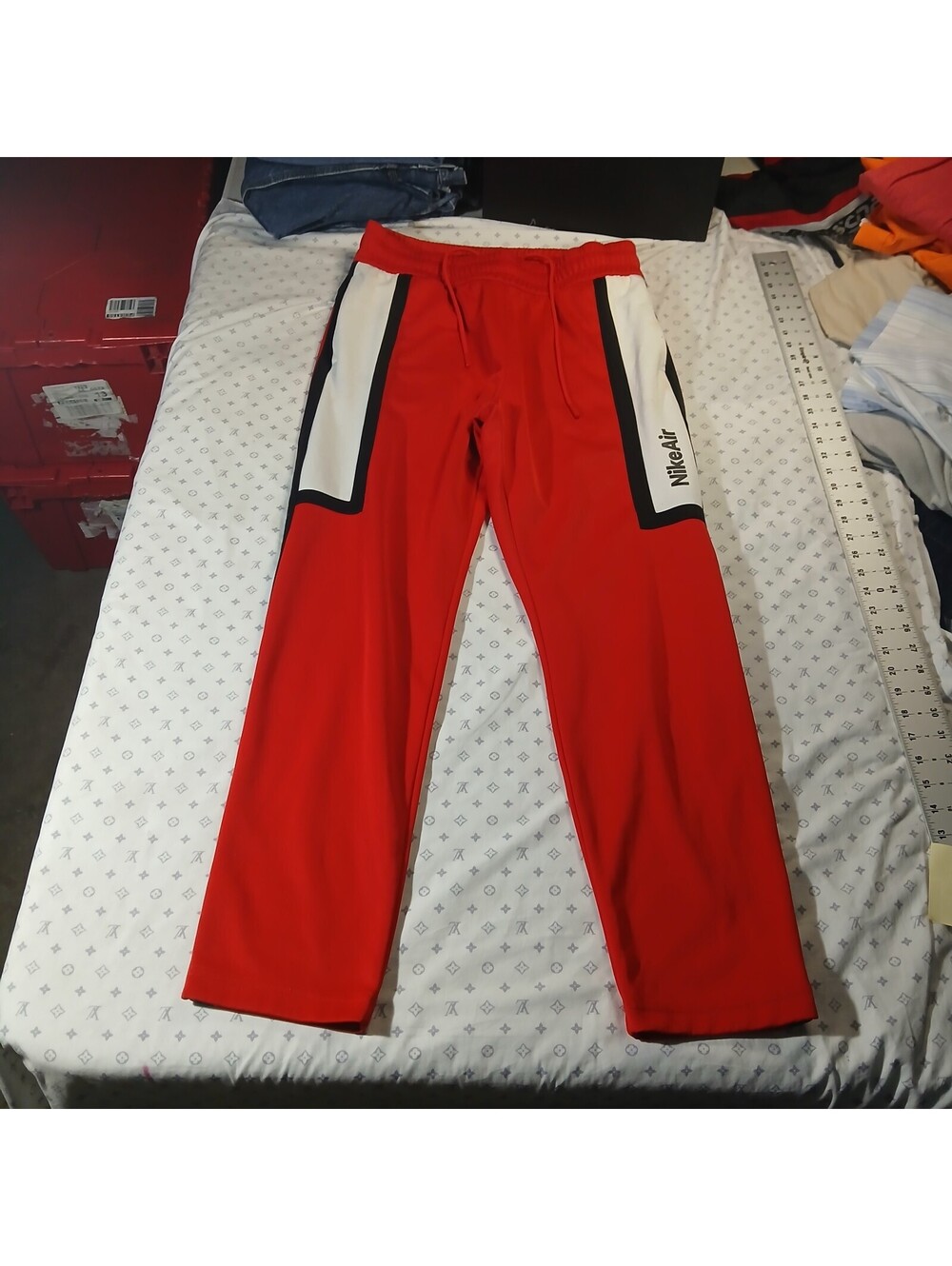 Nike Red Track Pants Black White Side Stripe Athletic Joggers Mens Streetwear